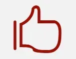 Un icono de pulgar hacia arriba rojo sobre un fondo blanco.
