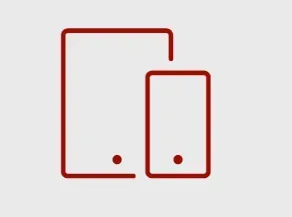 Un icono rojo de una tableta y un teléfono celular sobre un fondo blanco.