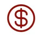 Un signo de dólar en un círculo rojo sobre un fondo blanco.