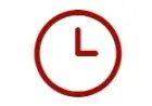 Un icono de reloj rojo en un círculo rojo sobre un fondo blanco.