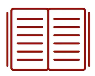 Un icono rojo de un libro abierto con líneas.