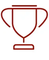 Un dibujo de línea roja de un trofeo sobre un fondo blanco.
