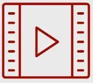 Un icono rojo y blanco de un botón de reproducción sobre un fondo blanco.