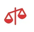 Un icono de escala de justicia roja sobre un fondo blanco.