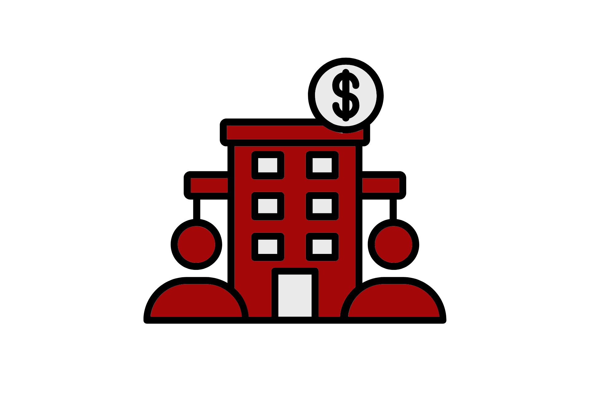 Un edificio rojo con un signo de dólar encima.