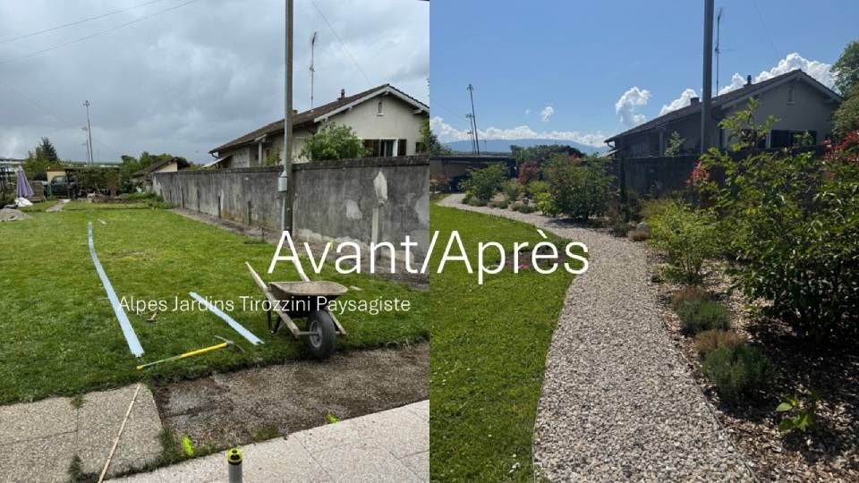 Avant et après travaux dans un jardin.