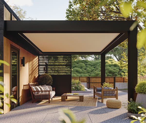 Rendu en 3D d'une terrasse avec une pergola