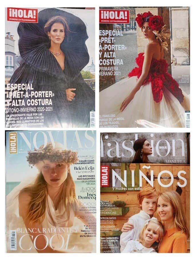 Una mujer con un vestido rojo está en la portada de una revista.