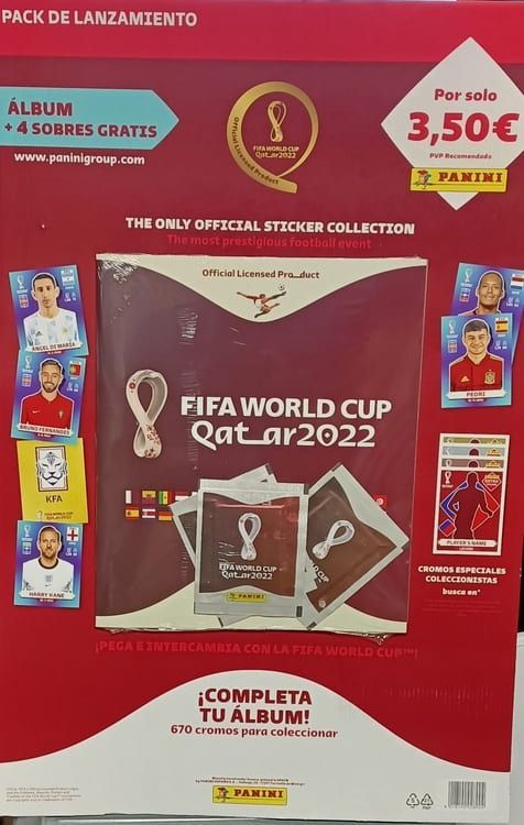 Un paquete de pegatinas de la Copa Mundial de la FIFA Qatar 2022
