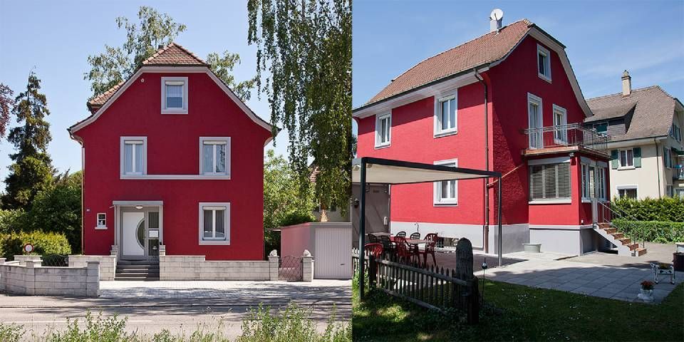 Einfamilienhaus mit roter Fassade