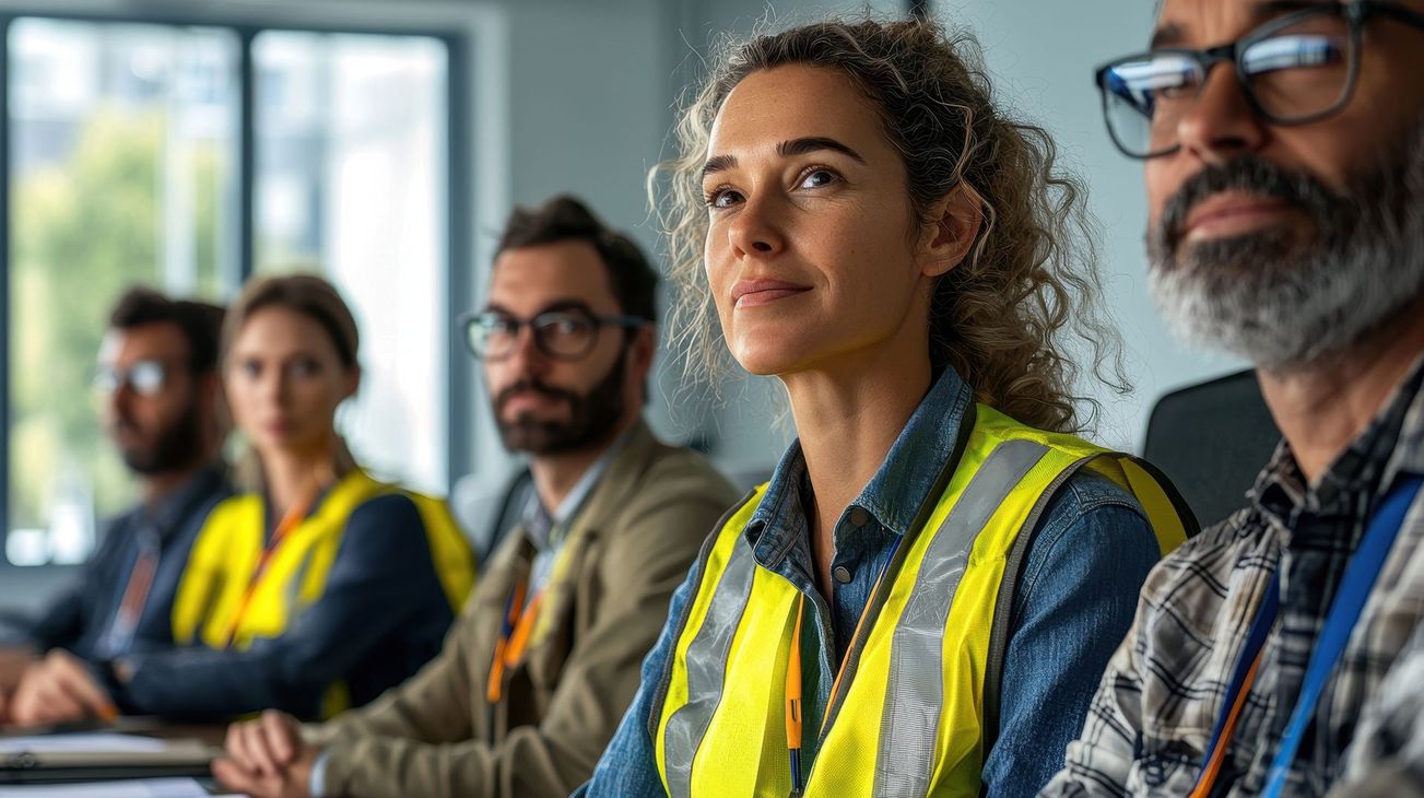 Groupe de professionnels avec un gilet jaune