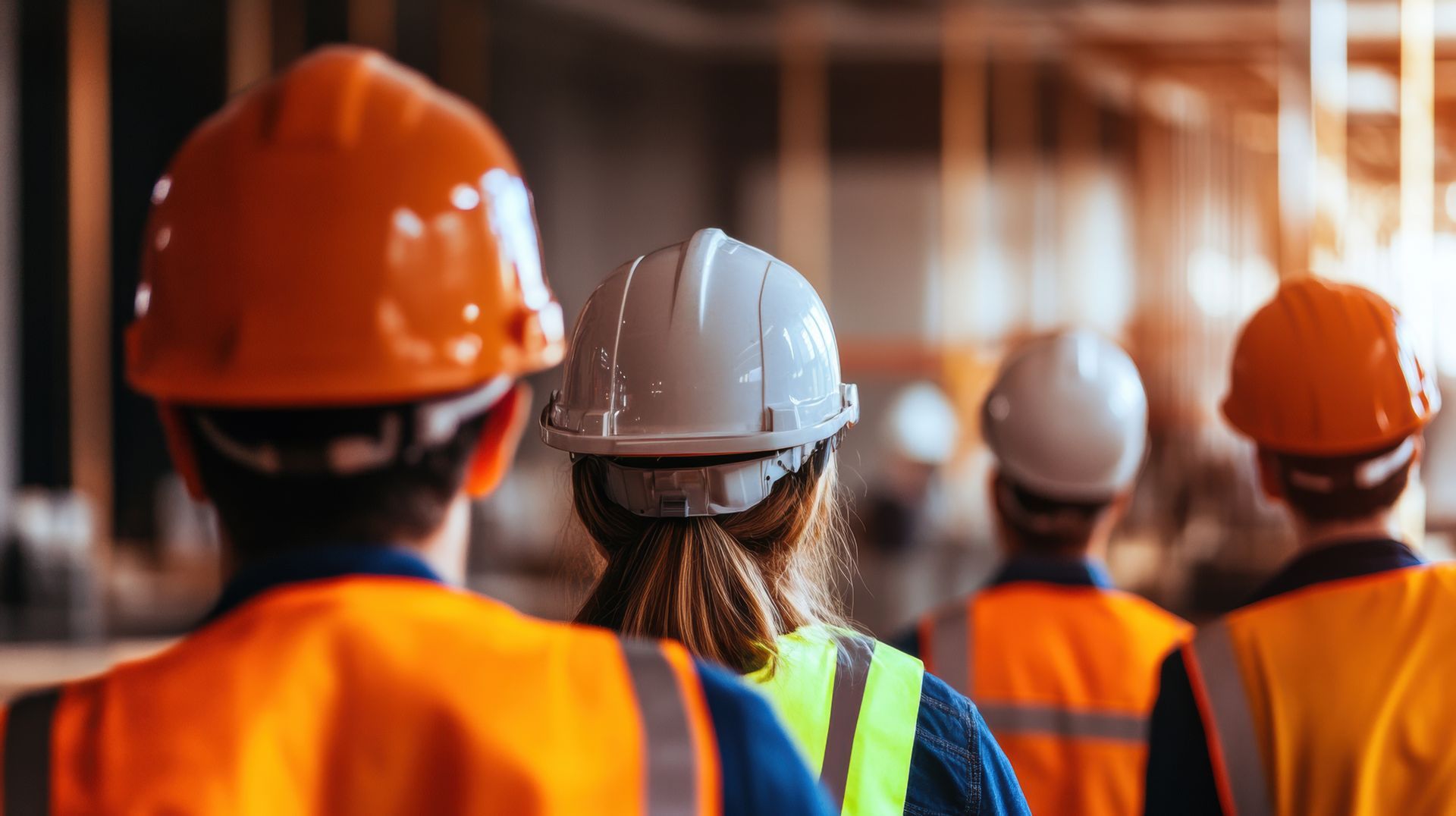 Professionnels allant travailler avec leur casque de chantier