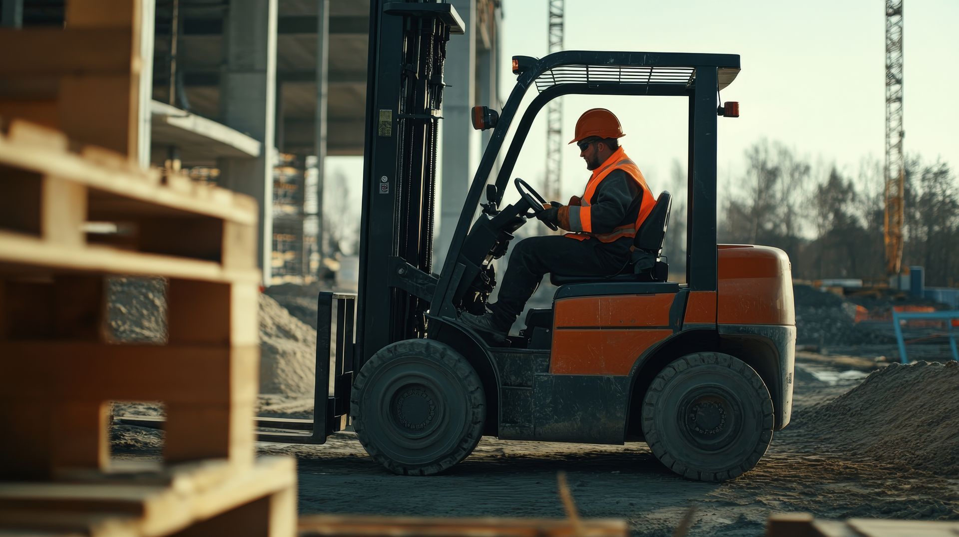 Travailleur sur un engin de chantier