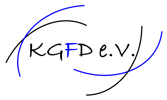 Ein handgeschriebenes Logo für kgfd ev mit blauen Linien