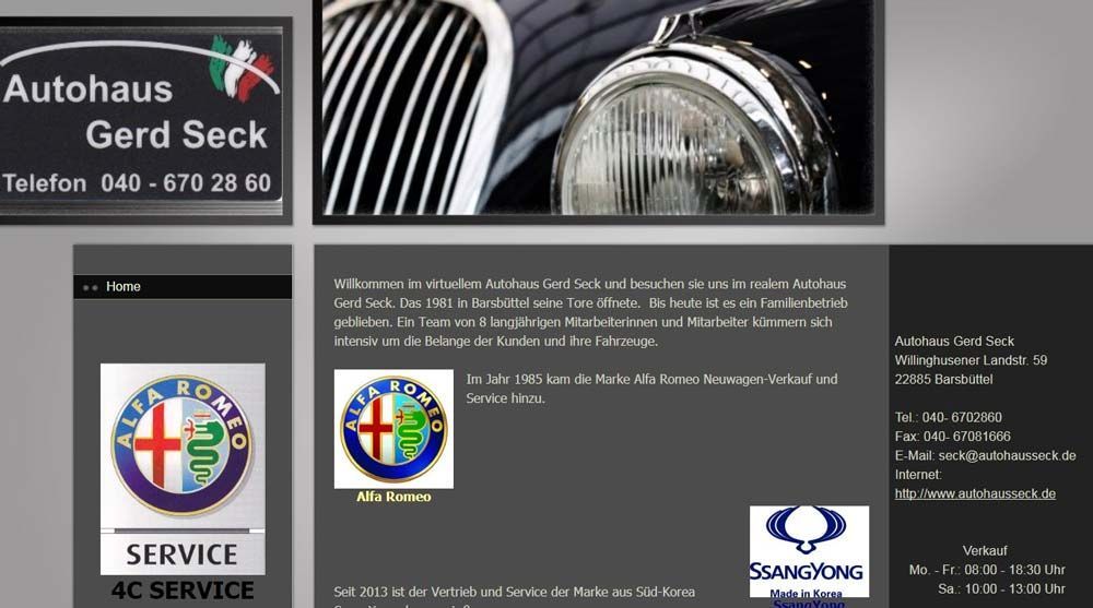 Eine Website für Autohaus Gerd Socke mit einem Bild eines Autos