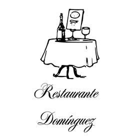 Un logotipo en blanco y negro para un restaurante llamado Restaurante Dominguez.