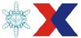 Ein rot-weiß-blauer Buchstabe „x“ neben einer Schneeflocke.