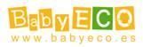 Se muestra un logotipo de Baby Eco sobre un fondo blanco.