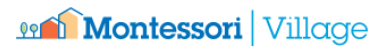 Un logotipo azul y naranja para Montessori Village.