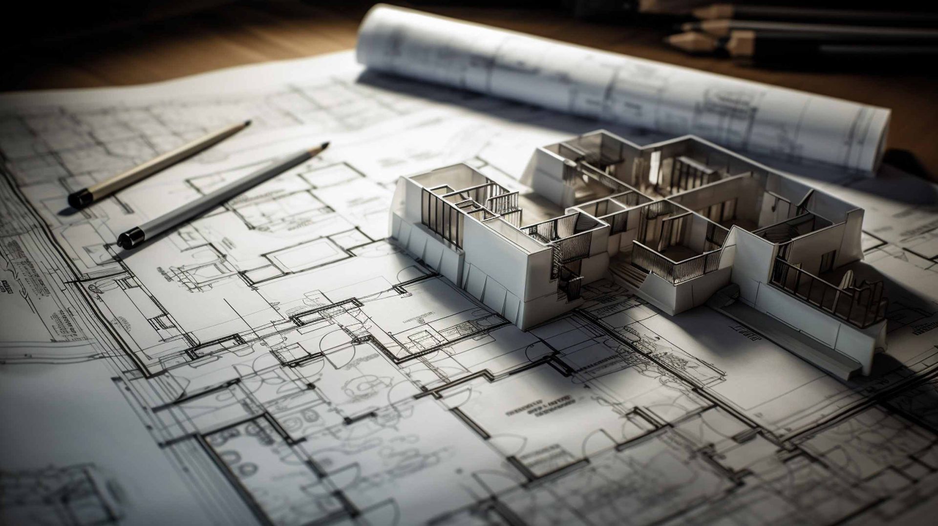 Un modelo de una casa está encima de un plano.