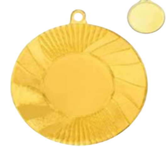 Una medalla de oro, plata y bronce sobre fondo blanco.