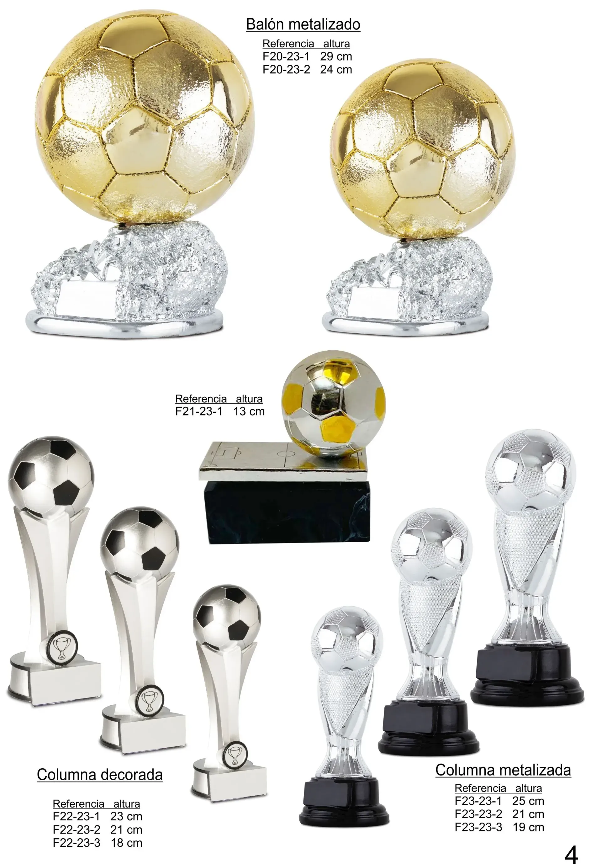 Hay muchos tipos diferentes de trofeos de fútbol sobre un fondo blanco.