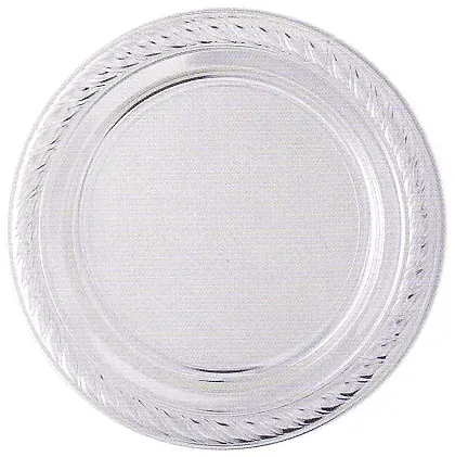 Una placa de plástico transparente con un borde plateado sobre un fondo blanco.