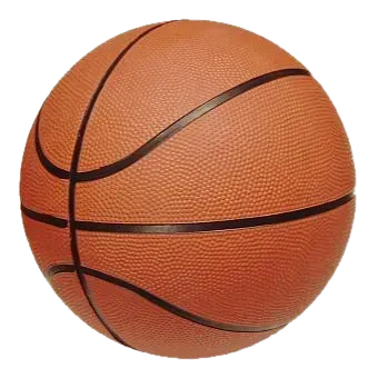Una pelota de baloncesto naranja con rayas negras sobre un fondo blanco
