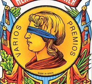 Un dibujo de una mujer con una venda en los ojos.