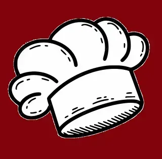 Un dibujo de un gorro de cocinero sobre un fondo rojo.