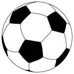 Un dibujo en blanco y negro de un balón de fútbol sobre un fondo blanco.