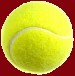 Un primer plano de una pelota de tenis sobre un fondo rojo.