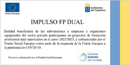 Un cartel azul y amarillo que dice impulso fp dual