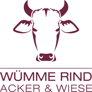 Ein Logo für Wumme Rind Acker & Wiese zeigt eine Kuh mit Hörnern