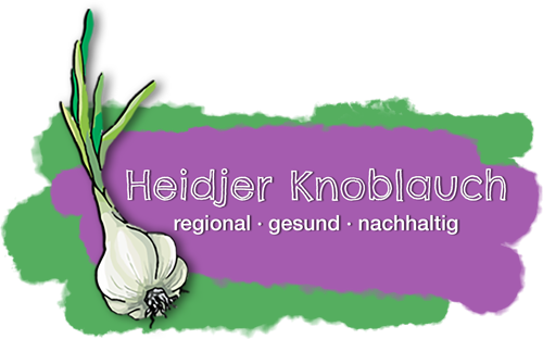Ein Logo für Heidjer Knoblauch mit dem Bild einer Knoblauchknolle