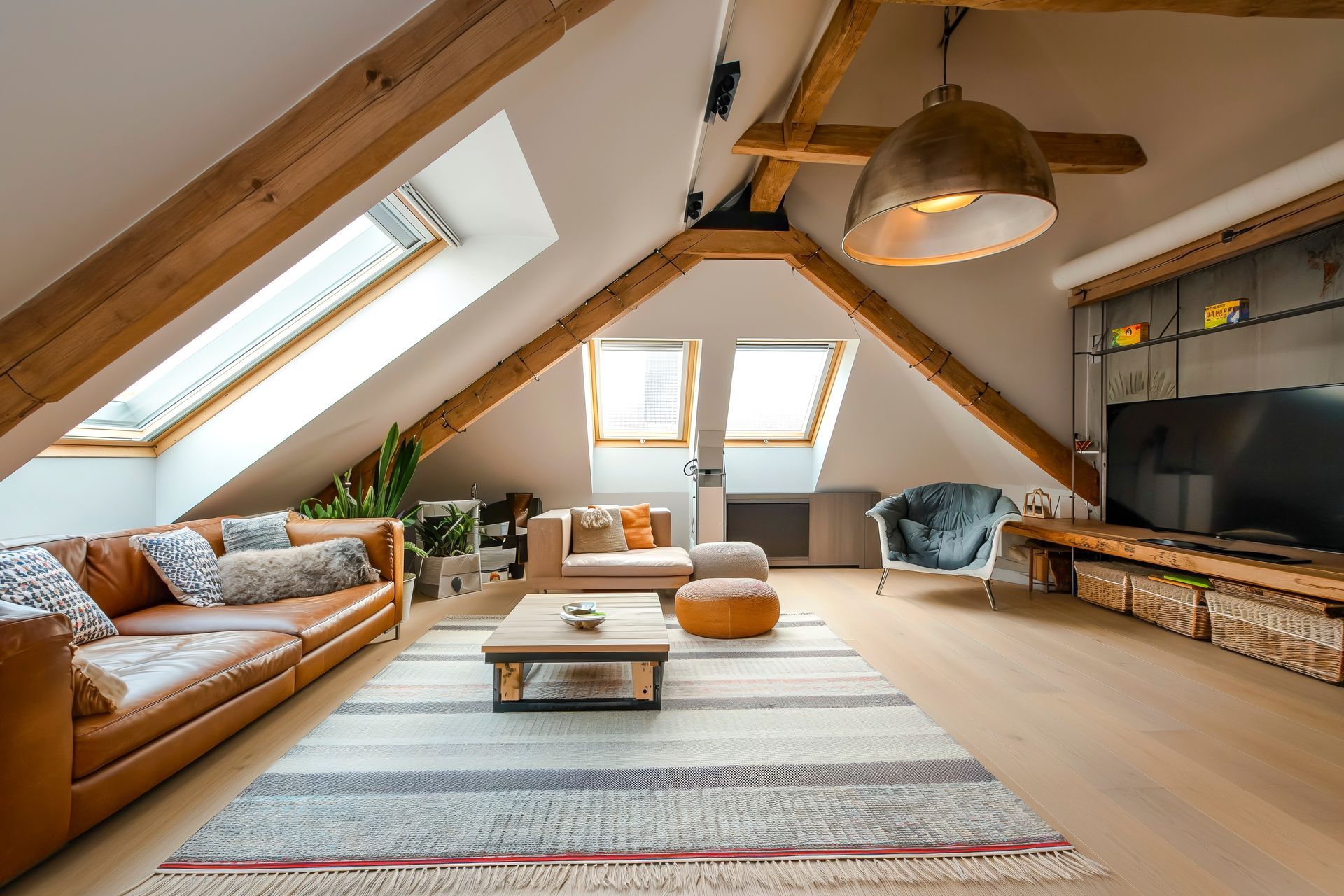 Salon aménagé dans les combles