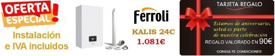 Banner promocional español para la instalación de calefacción Ferriol, con distintivo rojo