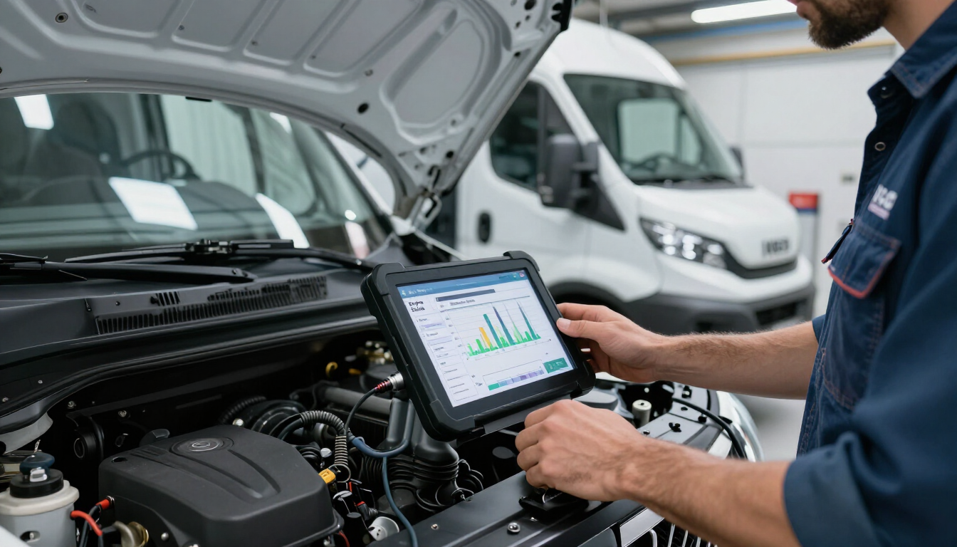 Equipo de diagnosis conectado a la centralita de un coche en Automotor Andújar