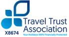 Travel Trust Association logo with blue abstract shapes and text 