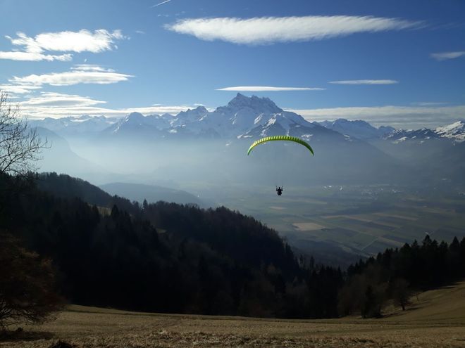 Un homme déguisé en lapin vole dans les airs