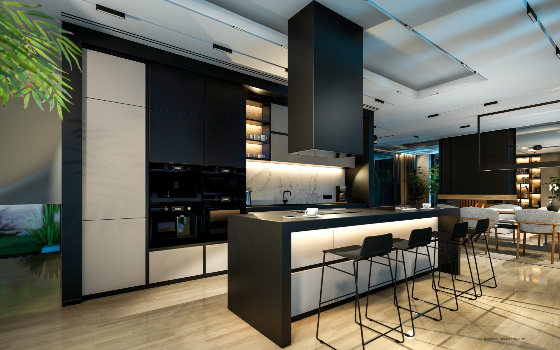 Eine moderne Küche mit eleganter Beleuchtung, installiert von Elektrotechnik Fix GmbH