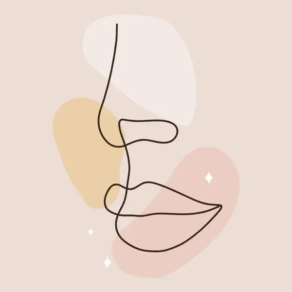 Eine Strichzeichnung eines Frauengesichts auf rosa Hintergrund.