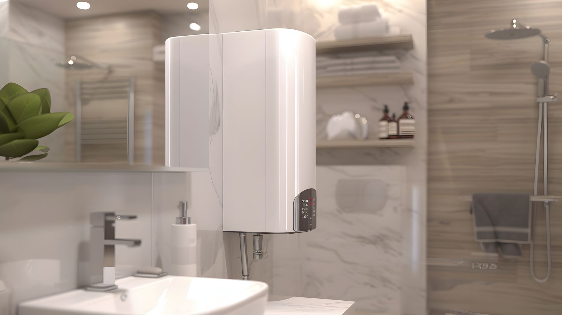 Un chauffe-eau moderne dans une salle de bains.