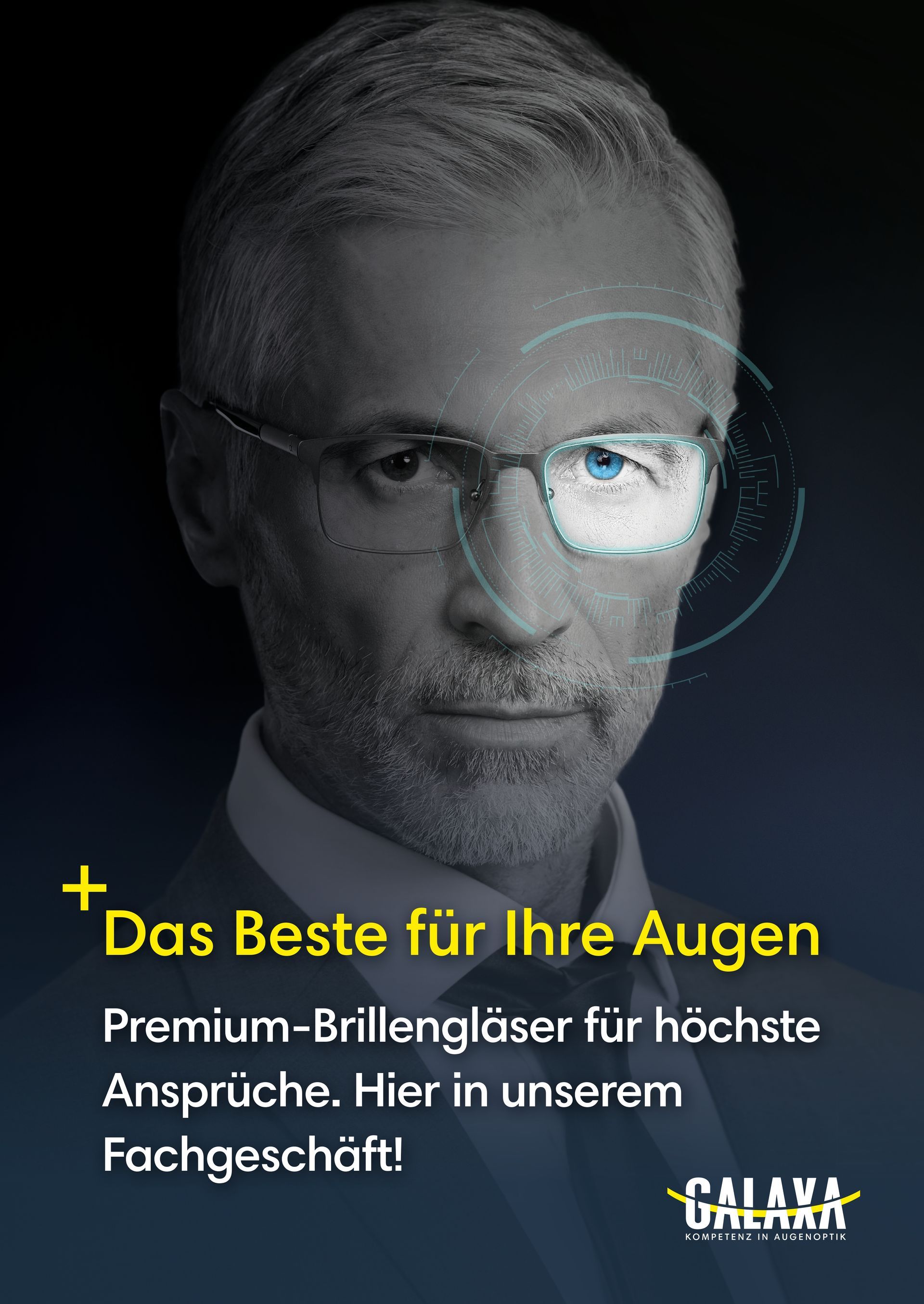 Ein Mann in Anzug und Krawatte trägt eine Brille