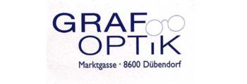 Ein blau-weißes Logo für Grafoo Optik