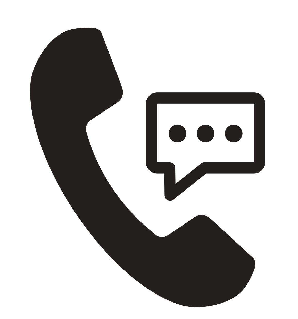 Icône de téléphone avec une bulle de dialogue contenant trois points.