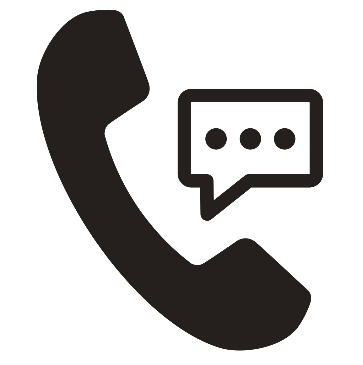 Combiné téléphonique avec une bulle de dialogue contenant trois points.