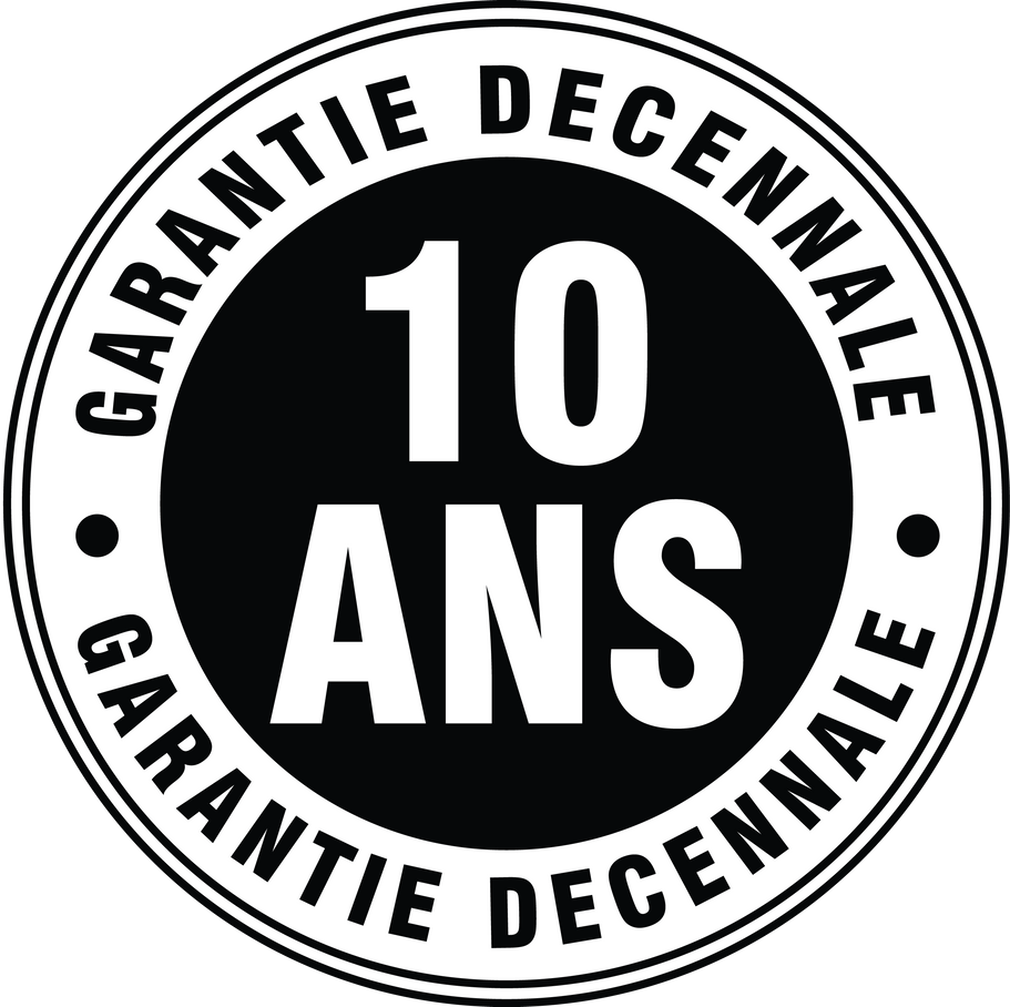 Logo circulaire noir et blanc de la garantie décennale.