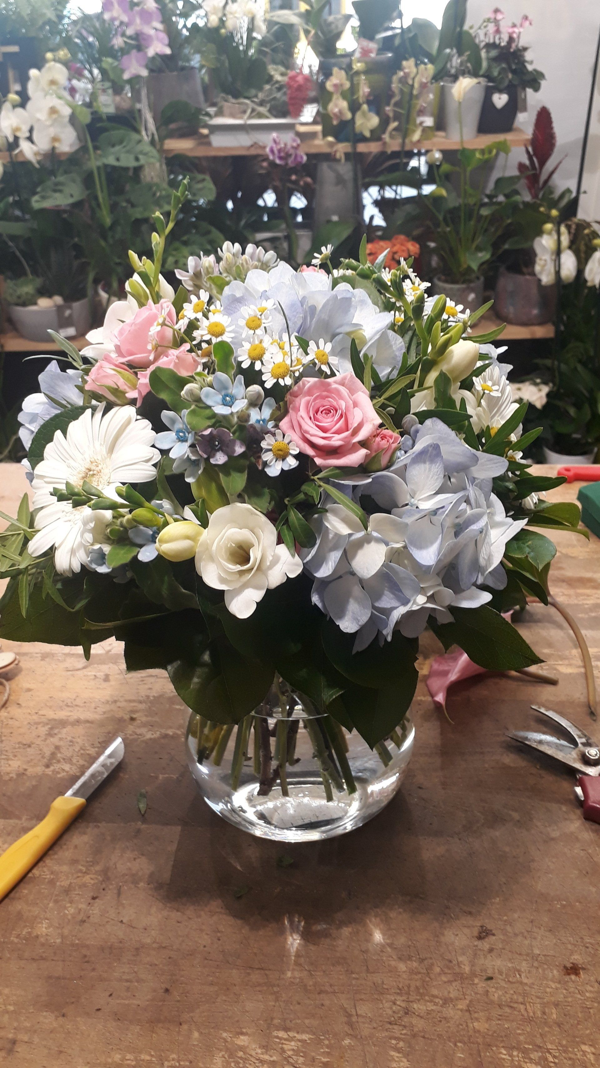 Fleurs rose poudré et coton