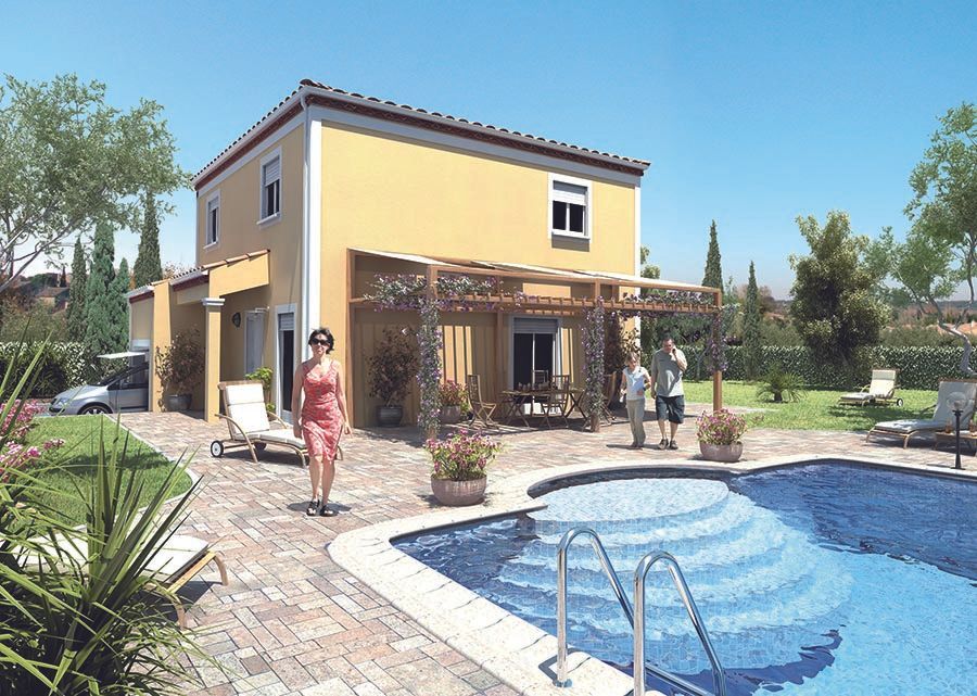 Une maison avec une jolie pergola et une piscine
